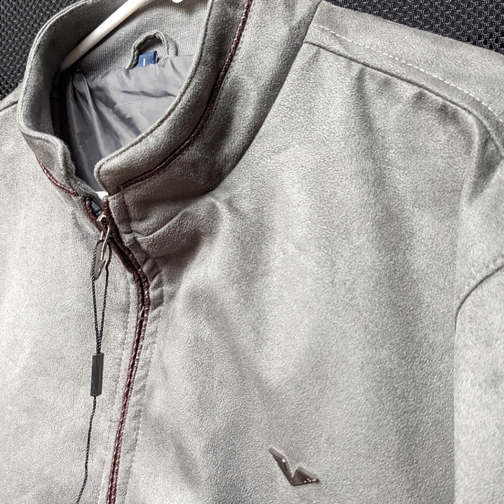 Men faux suede bomber jacket , size L , gray